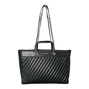 NWOT Michael Kors Rose Large Black Vegan Faux Leather East West Tote Bag Purse